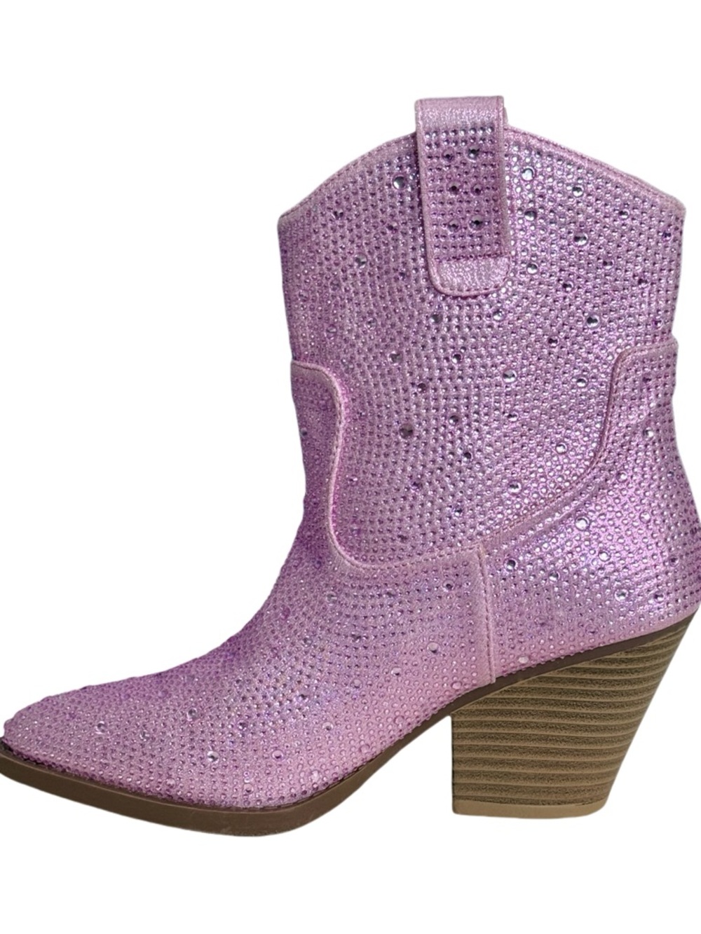Forever Rhinestone Western Ankle Boots, Block Heel, Pink Bling, Size 7, NEW